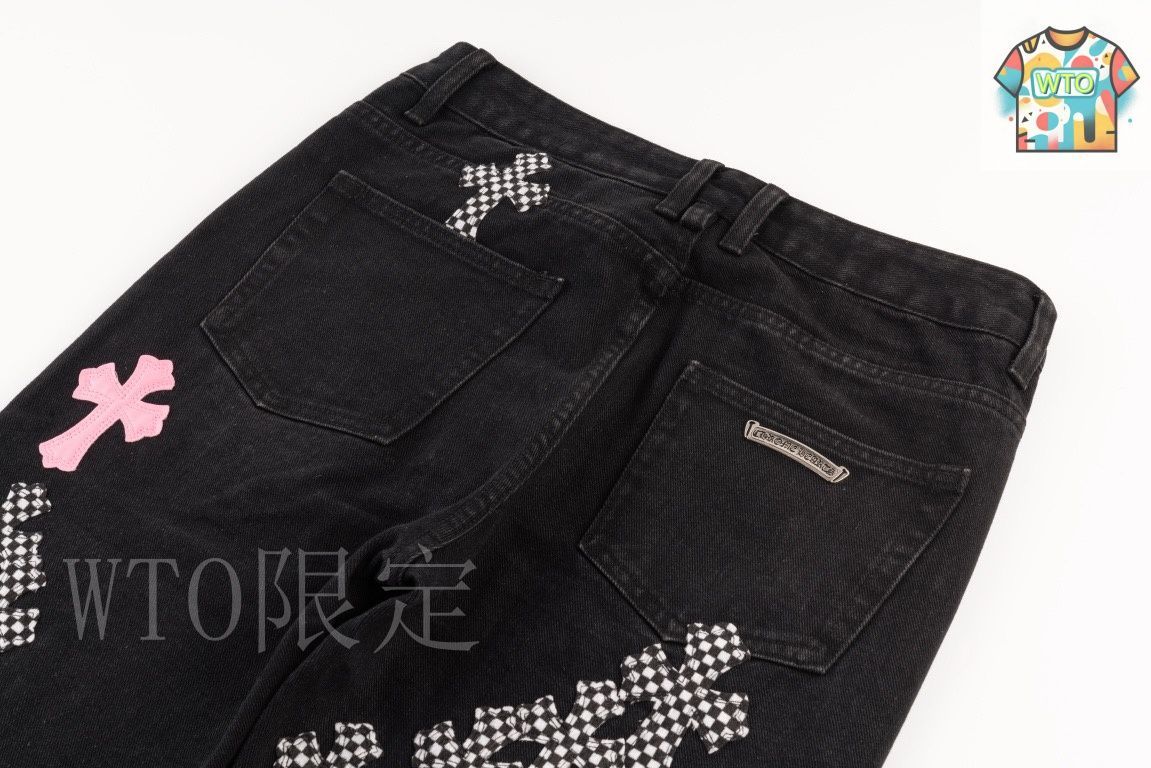 今日WTO】Chrome Hearts 桜花粉チェッククロスジーンズ -UP88