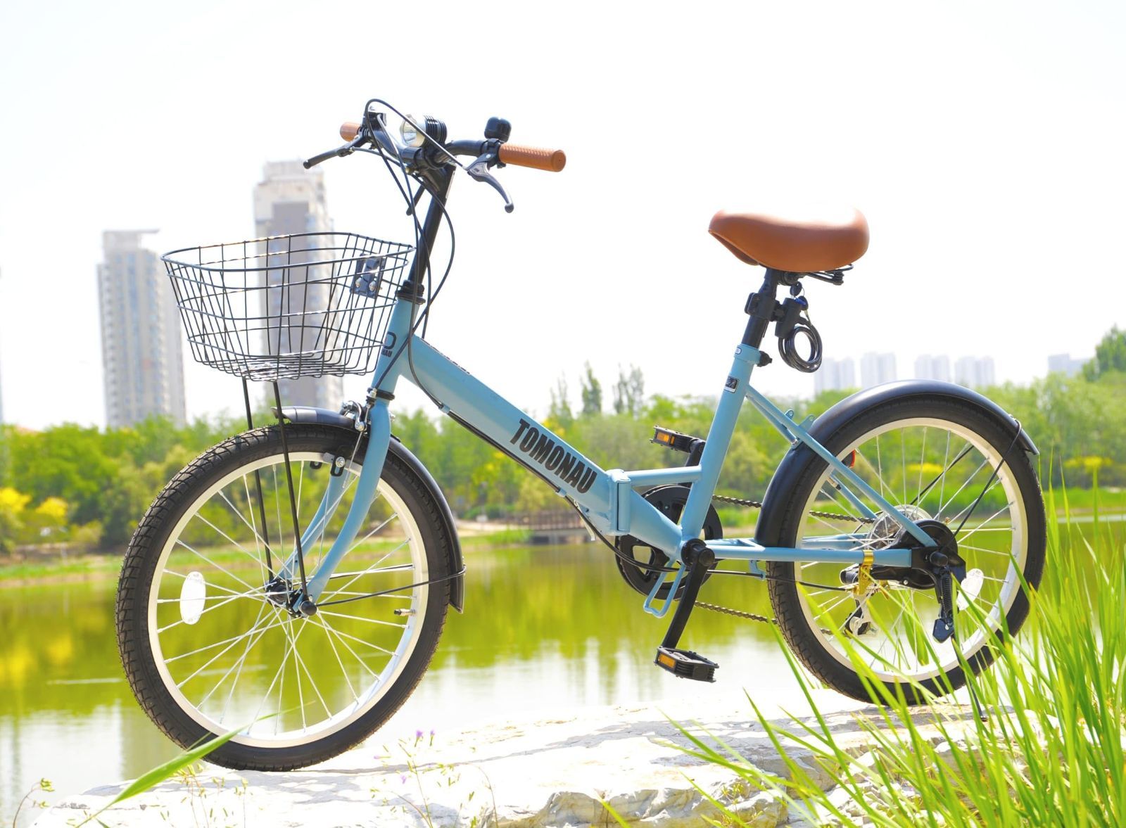 前後泥除け装備 街乗 ハンドルの高さ調節できる 通学 通勤 ライト付き ワイヤー錠 小径車 カゴ シマノ6段変速 20インチ ミニベロ 折りたたみ自転車 折り畳み自転車 TOMONAU BRIGHTFACE_UK
