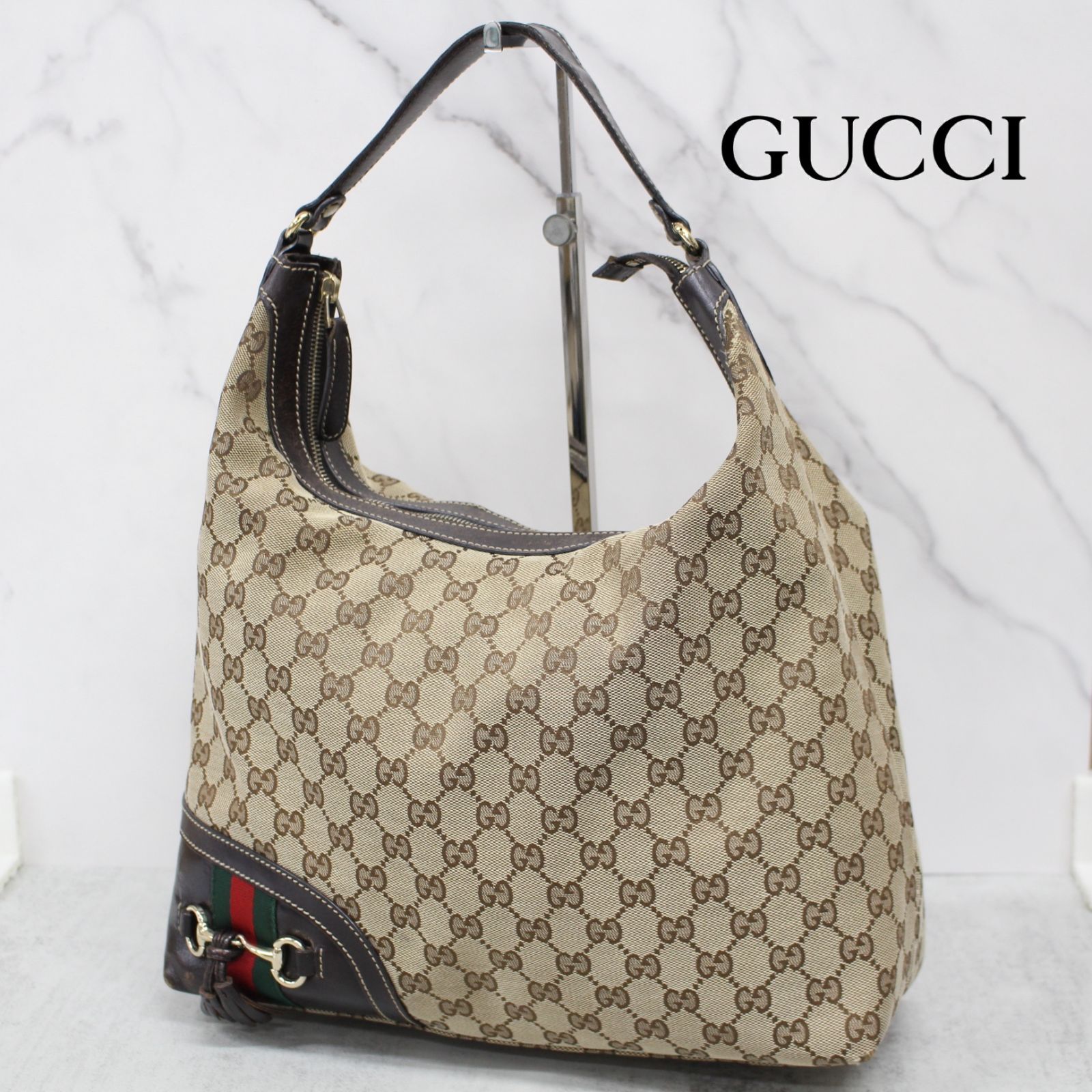 S050)GUCCI ワンショルダーバッグ GGキャンバス シェリーライン 肩掛け