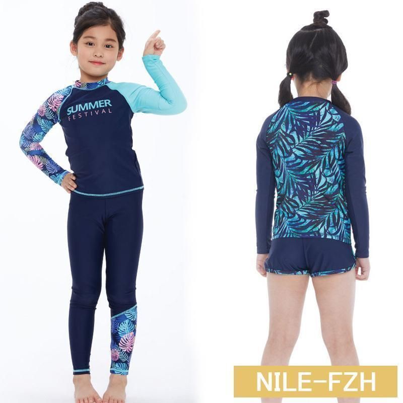 ♥ 女の子キッズ 水着 セパレート 3点セット トップス 短パン ロングパンツ 子供 ジュニア 長袖 ラッシュガード 子供用 小学生 水遊び kongban68