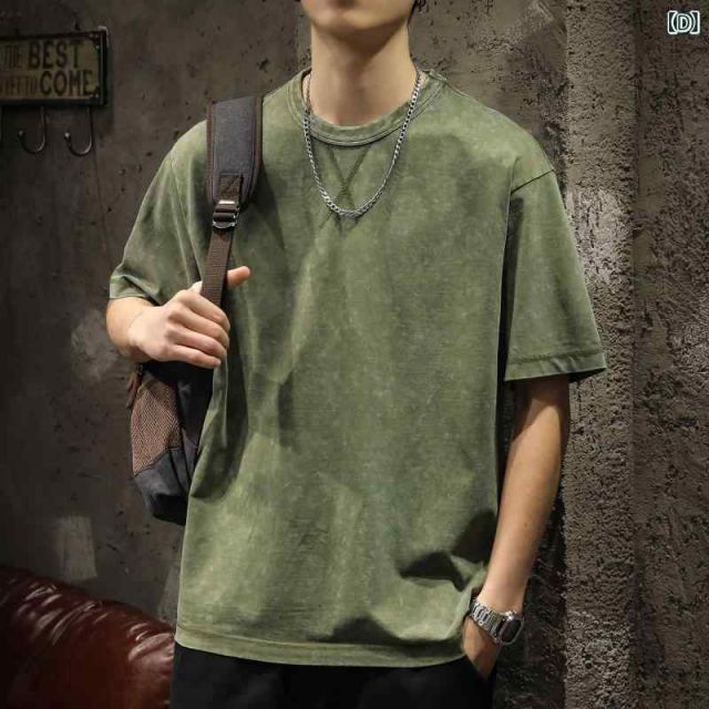 2XL 80-90kg メンズ 男性用 ファッション オシャレ シンプル 大人 かっこいい ストリート ヒップホップ HipHop アメリカン ヘビーウェイト シンプル 白 半袖 T シャツ ゆったり 大きいサイズ 夏 コットン ウォッシュ レトロ 半袖 WWW_KARIMZIABAT_FR