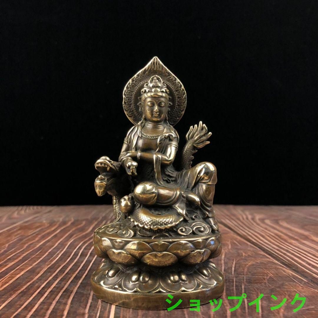 銅製 靠背观音菩萨 仏像 工艺品 摆件 装飾品 美術品 仏教美術 仏像 観音菩薩 騎龍観音菩薩仏像 仏堂 奉納 銅製品