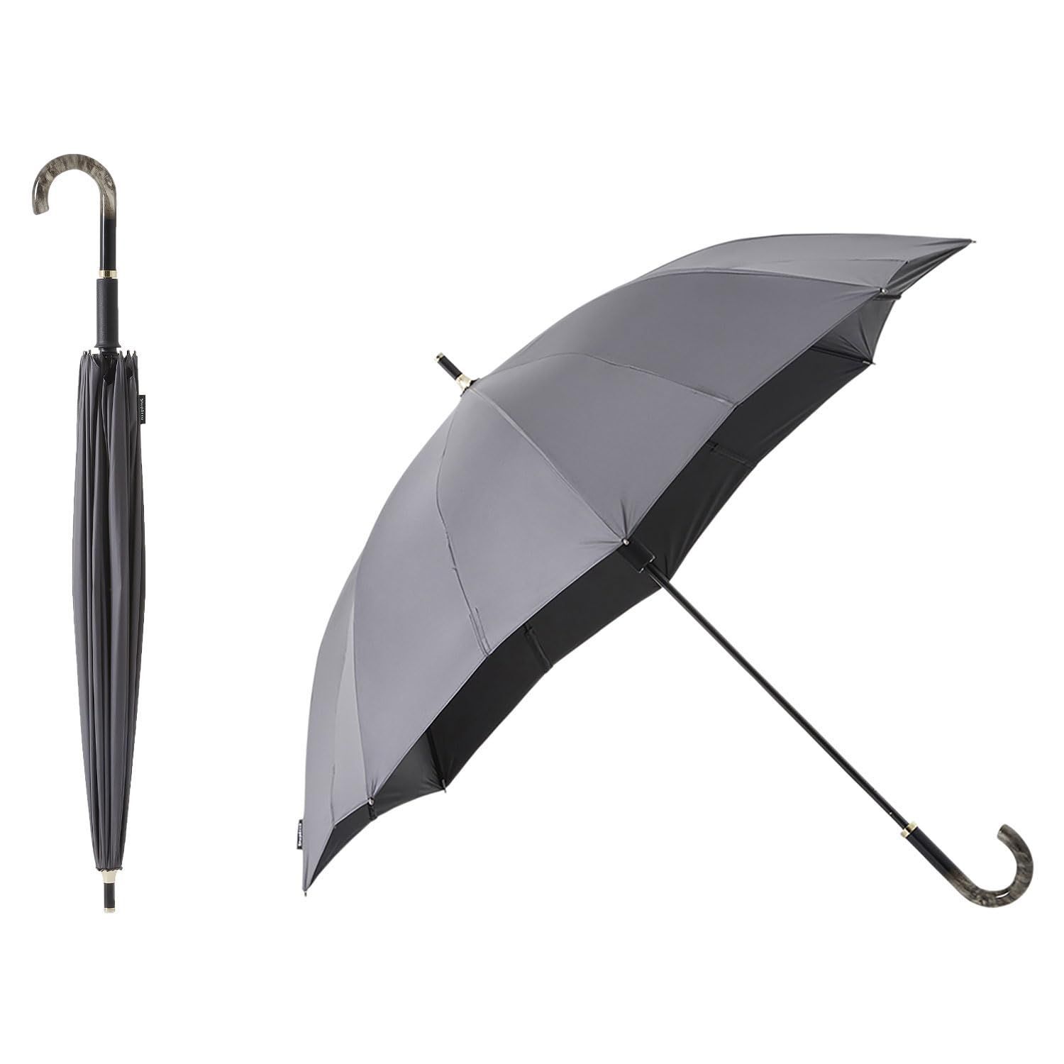 レディース メンズ 晴雨兼用傘 UVカット率99.9% 長傘 | 日傘 UPF50 55cm | ベルトがない閉じる傘 UV 遮光率99.9% Shupattoアンブレラ 16本骨 marna S509 マーナ