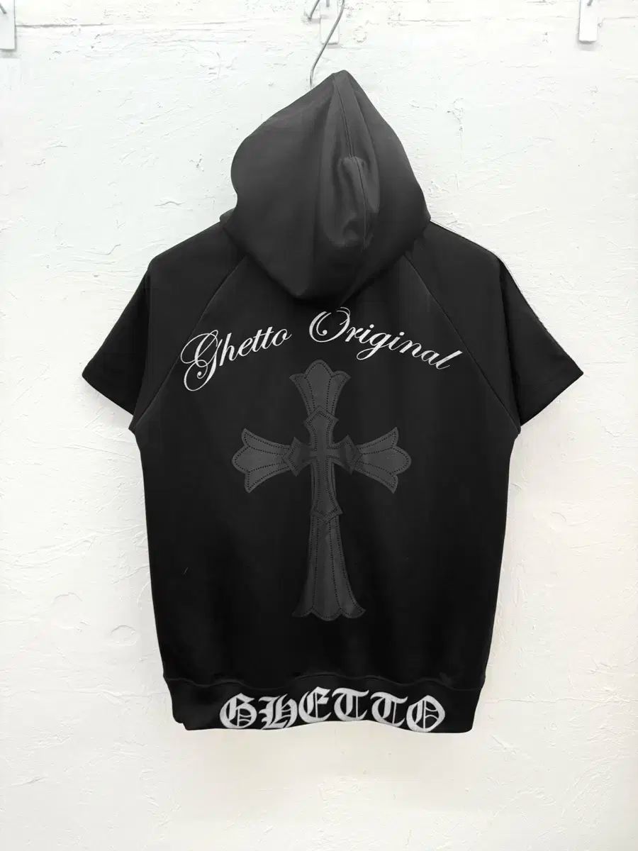 ghetto クロス 半袖 フード付き ジップアップパーカー