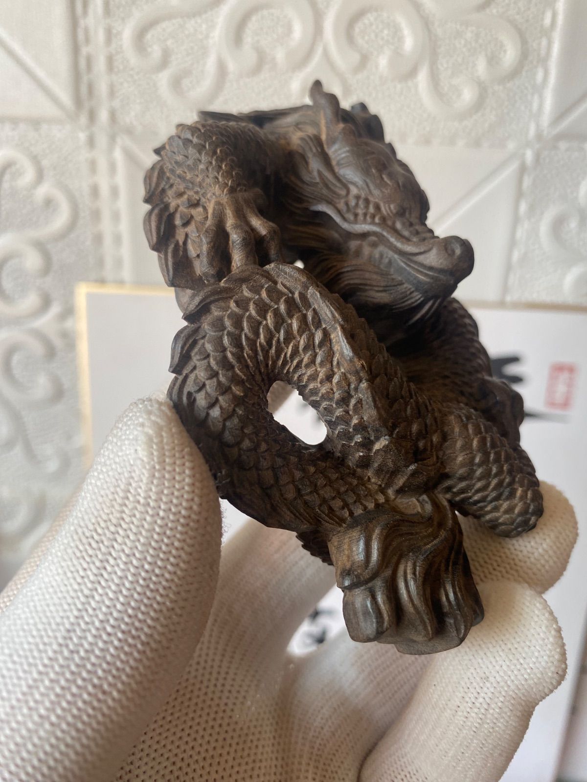 仏教美術 龍 高級木材 細密木彫 一刀彫 リアル繊細彫刻（龍/竜