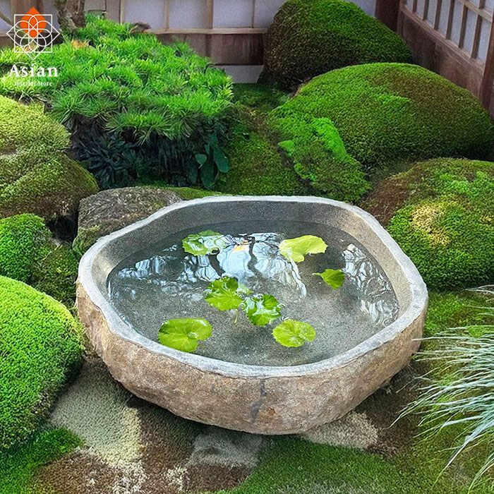 蹲・水鉢・茶庭向鉢】オブジェ・庭石・石鉢・置物・ガーデニング
