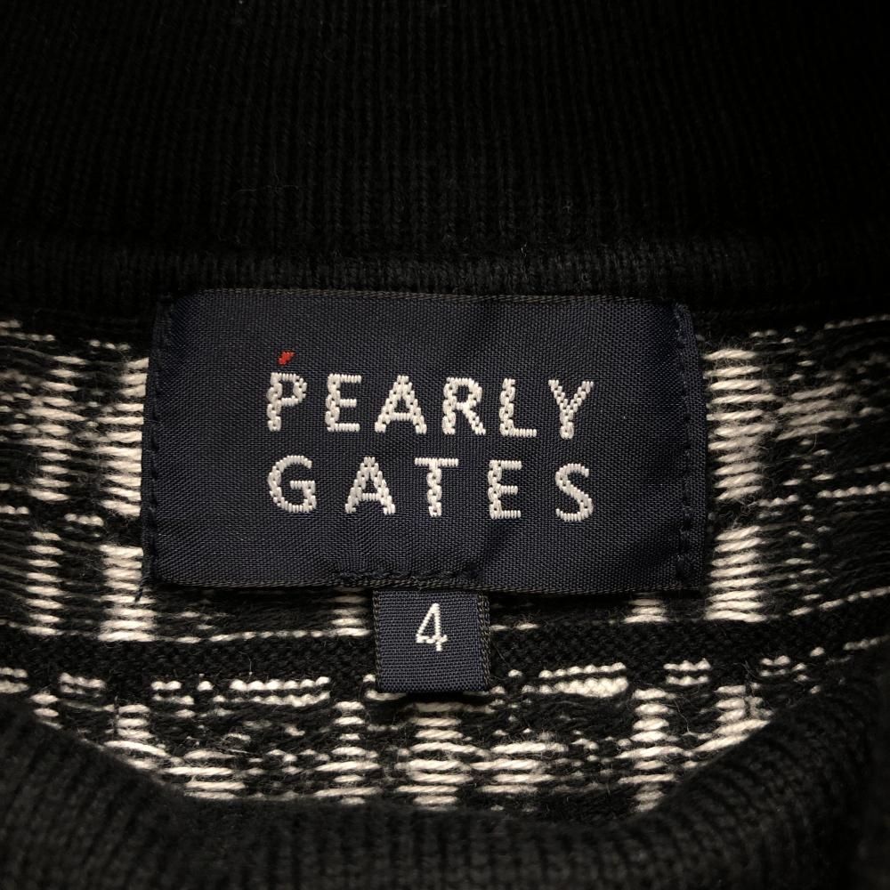 パーリーゲイツ タートルネックセーター 白×黒 チェック コットン100