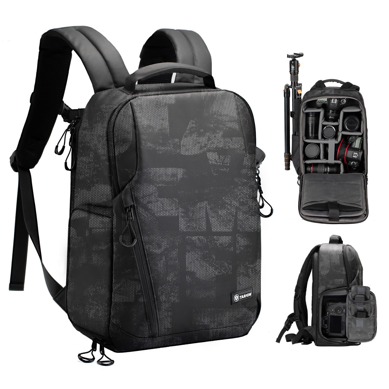 商品 TARION カメラバッグパック カメラリュック 大容量 11.5L サイドアクセス 三脚収納 軽量 防水 一眼レフカメラバッグ DSLR デジタルカメラ ドロン用 カメラバッグ カメラケース 通勤や旅行に適しています TRLグレイブラック