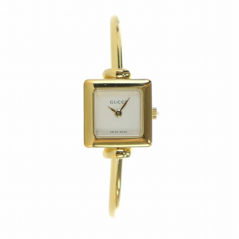 グッチ GUCCI バングルウォッチ 腕時計 クォーツ 白文字盤 ロゴ