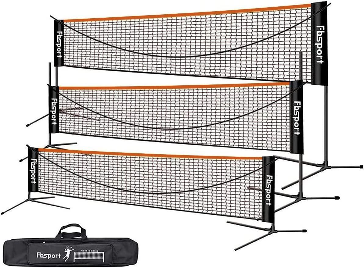 幅：610cm FBSPORT バドミントンネット 屋外 ポータブル バドミントン用ネット 家庭用 練習用 簡易 組み立て簡単 コンパクト 高さ調整(3段式のみ) 初心者でも組立 収納バッグ付き (3段式（幅：610