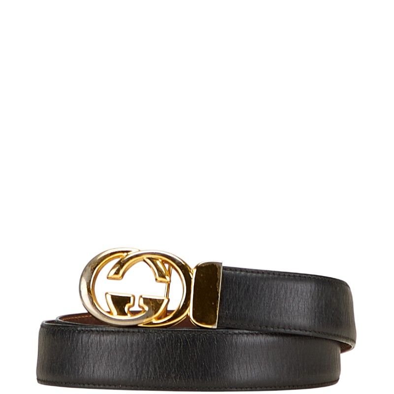 美品 GUCCI グッチ GG インターロッキング ベルト レザー ブラック インターロッキングG バックル付き ベルトブラック レザー
