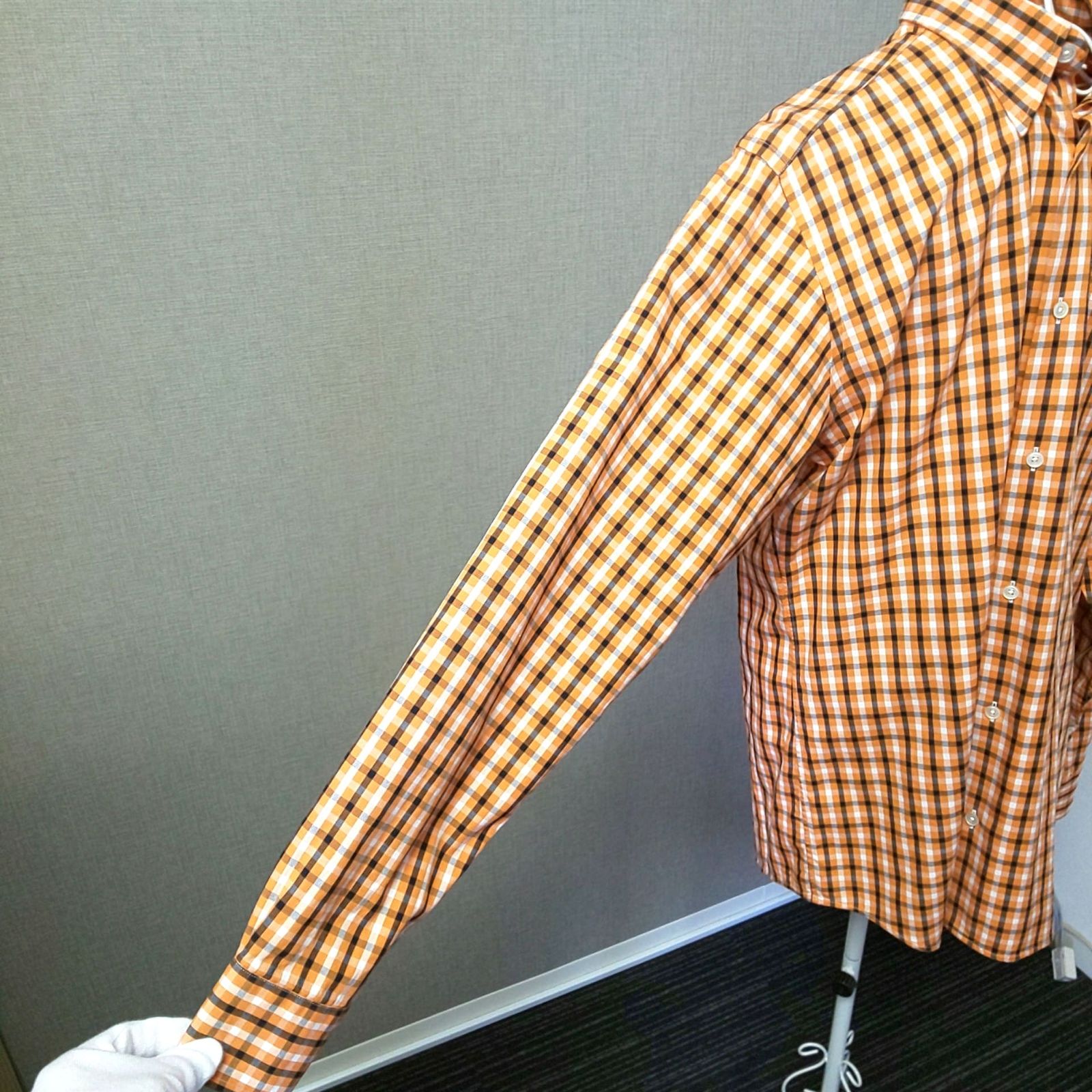 882C-06 HERMES エルメス メンズ チェックシャツ オレンジ 長袖