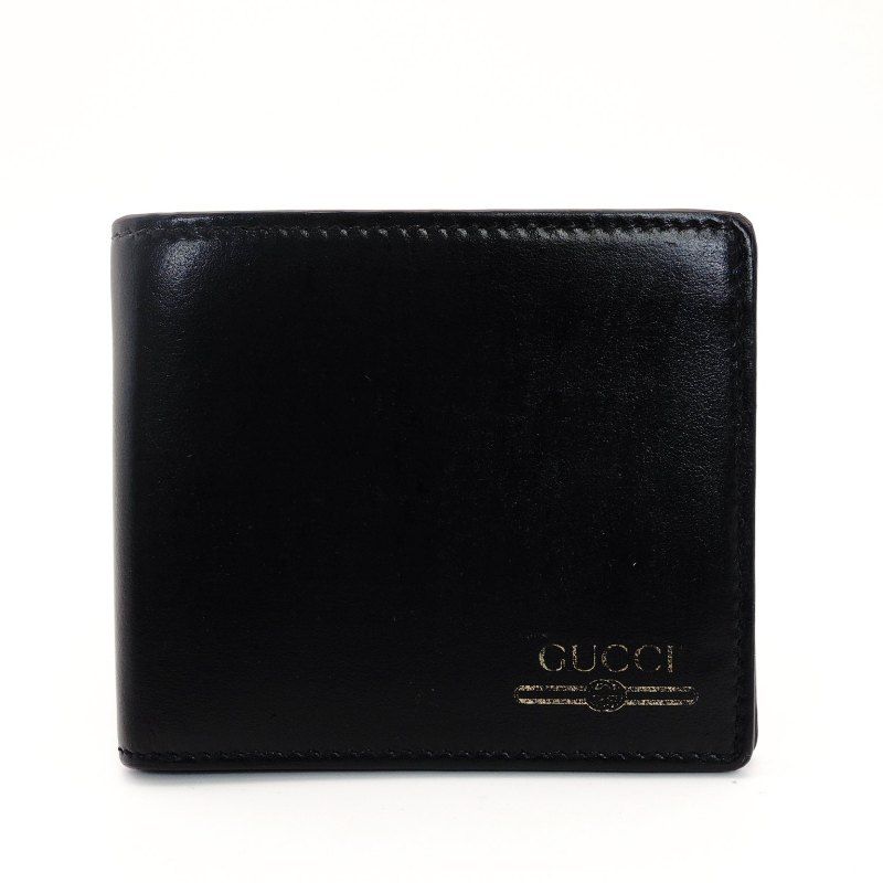 グッチ GUCCI インターロッキング 折り財布 黒 メンズ ロゴ ブラック 財布 レザー 7-8-190