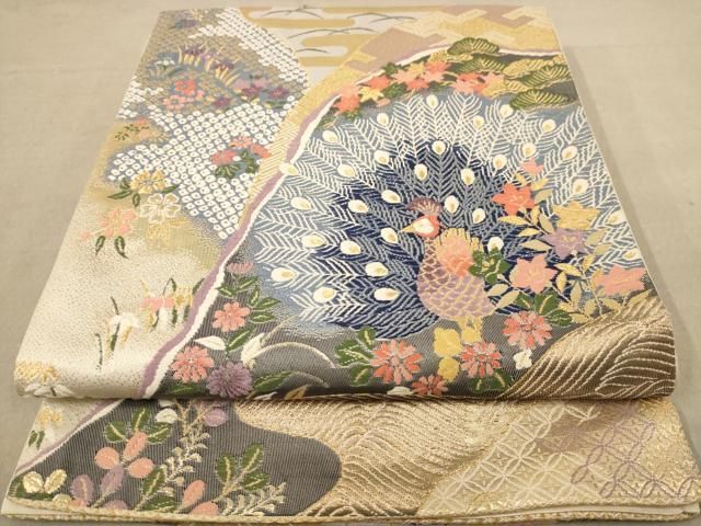 平和屋着物◎六通柄袋帯 ふくれ織 草花文 正絹 逸品 BAAM3376cm