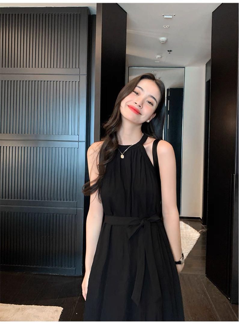 夏秋必見 韓国ストリートホルターネックロングワンピース