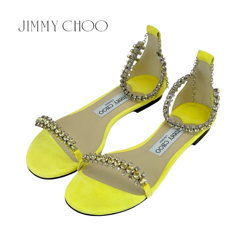 ジミーチュウ JIMMY CHOO サンダル 靴 シューズ スエード イエロー 未使用 ビジュー パーティーシューズ - メルカリ