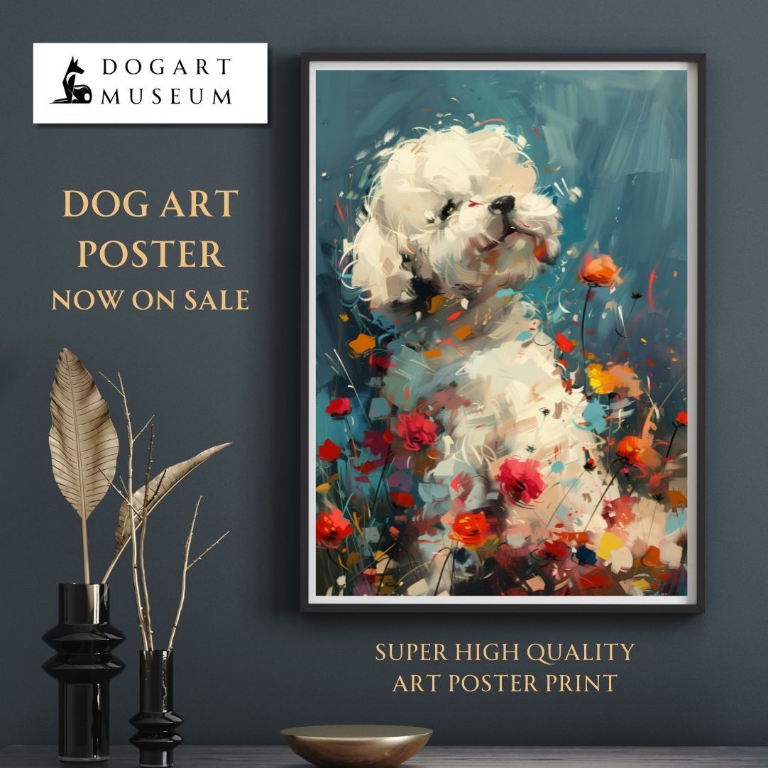 犬花爛漫 - ビジョンフリーゼ犬 No.5】ジークレー版画＊名入れOK