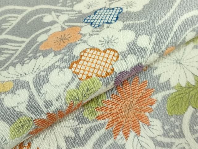 平和屋本店□極上 九寸開き名古屋帯 刺繍 御所解花文 鬼しぼ縮緬