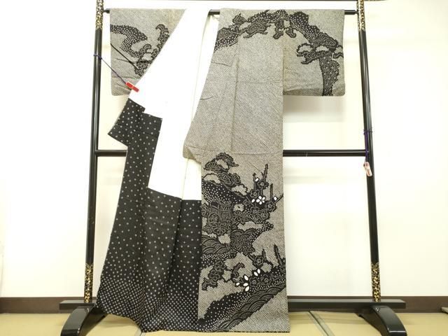 平和屋着物○訪問着 総絞り 御所車草花文 黒地 正絹 逸品 DAAR4347tw