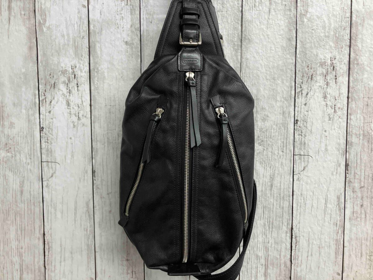 コーチ トンプソン ボディバッグ レザー 黒 ブラック スリングバッグ