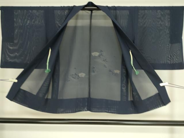 平和屋着物▽羽織 スリーシーズン 春夏秋 塵除け 扇面花紋紗 留紺色
