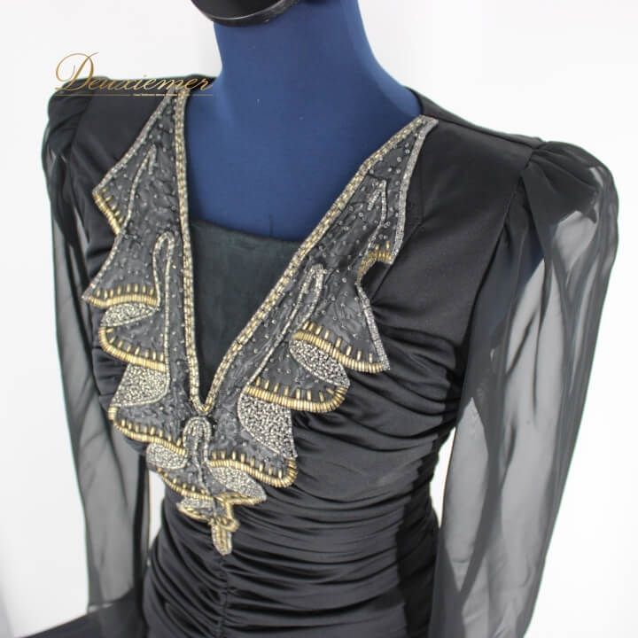 社交ダンス 衣装 ドレス ワンピース レッスンウェア レディース オールシーズン ブラック系 Ally Kent 黒 長袖 ビジュー レース 透け感 エレガント ダンスウェア フィット感 セクシー ボディライン プロフェッショナル シンプル