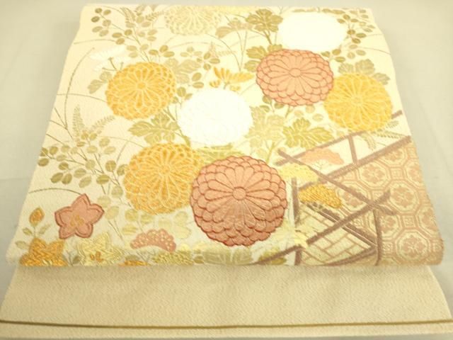 平和屋着物○つけ帯 唐織 花兎横段文 金銀糸 正絹 逸品