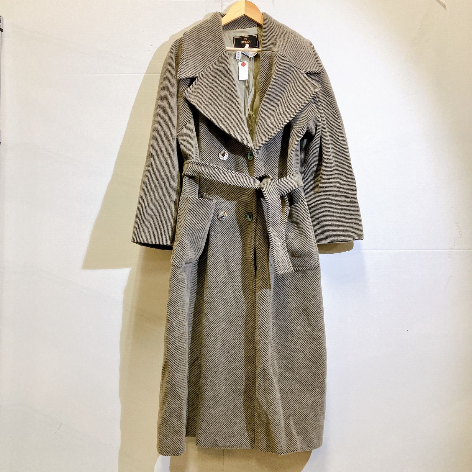 FENDI フェンディ ウール ロングコート ベルト付き グレー系