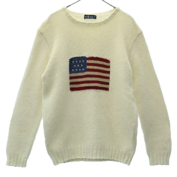 Ralph Lauren 国旗刺繍ニット　オフホワイト　ヴィンテージ Ralph Lauren 国旗刺繍ニットオフホワイトヴィンテージ
