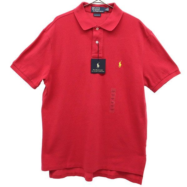 未使用 ポロバイラルフローレン ロゴ刺繍 半袖 ポロシャツ L レッド Polo by Ralph Lauren COSTOM FIT 鹿の子地 メンズ 【中古】  【230817】