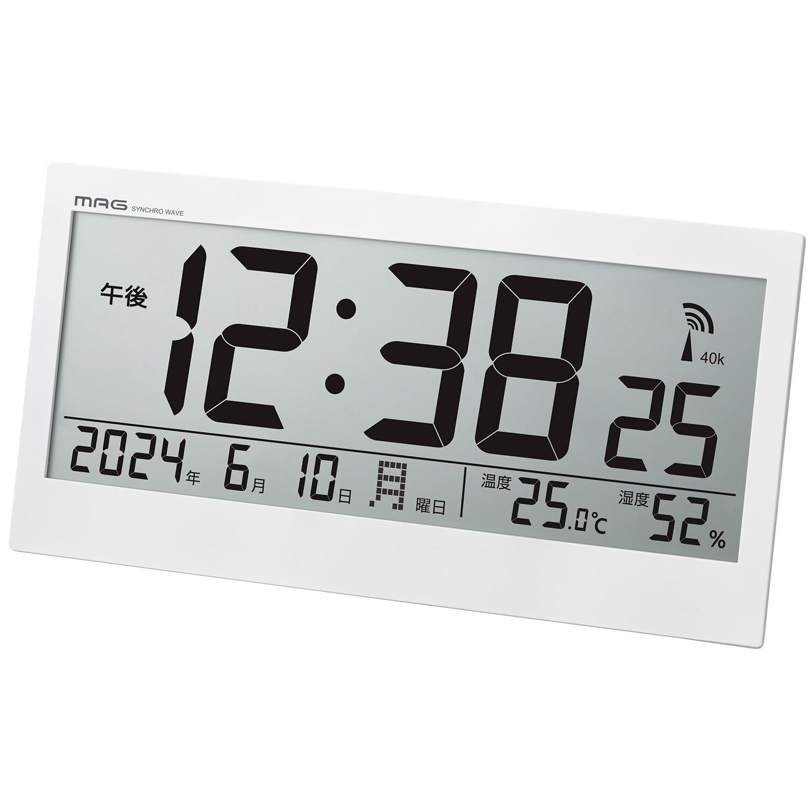 Style W-809 MAG マグ 掛け時計 壁掛け時計 置き時計 デジタル 電波時計 温度計 湿度計 温湿度計 オフィス 事務所 工場 倉庫 大型 大きい 縦約18.5×横約37.0㎝ 置き掛け兼用 ホワイト ビジョン W-809A WH-Z ノア精密