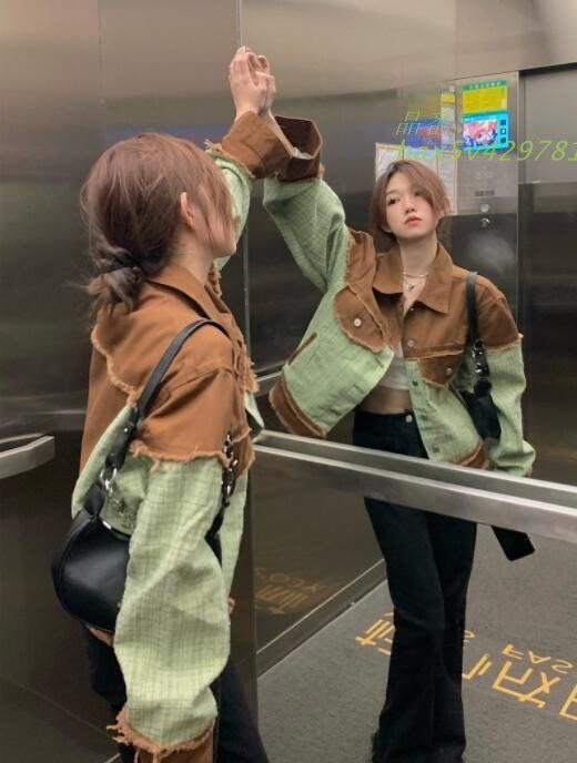 切替 異素材 デニム ジャケット ジージャン 韓国 HIPHOP レディース 原宿系 ダンス衣装 Y2K オルチャン ストリート hax5v429781