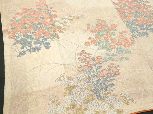 平和屋着物□訪問着 流水草花文 鬼しぼ縮緬 正絹 逸品 DAAX8787cm 平和