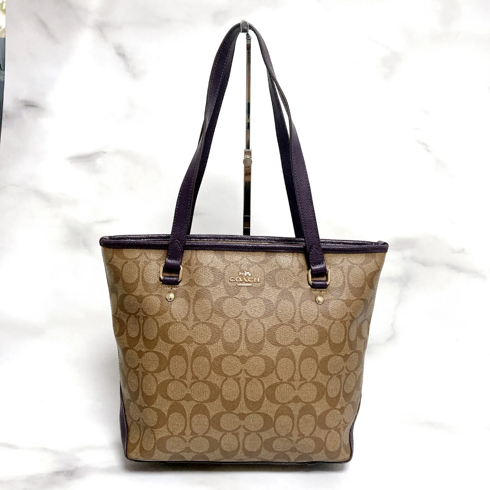 ☆ 【美品】 COACH コーチ バッグ ハンドバッグ 肩掛け 紫 パープル 