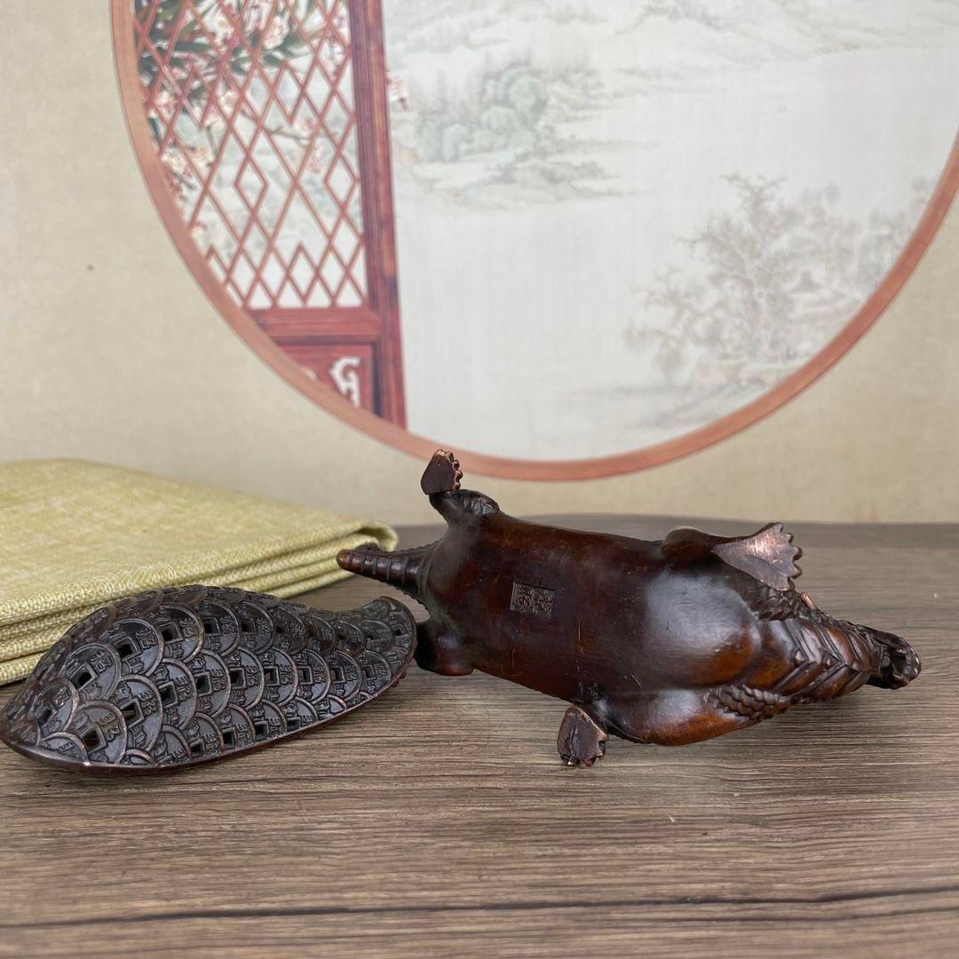 銅細工 金銭竜 亀香炉 茶台 香炉 香道具 装飾品 工芸品 美術品