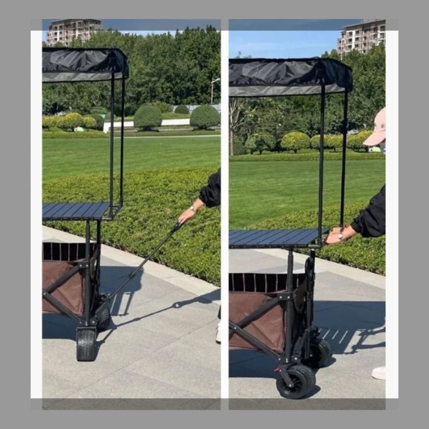 昇降型屋台車折りたたみ式大テーブル移動式キャンピングカーピクニック用軽食車日陰付き