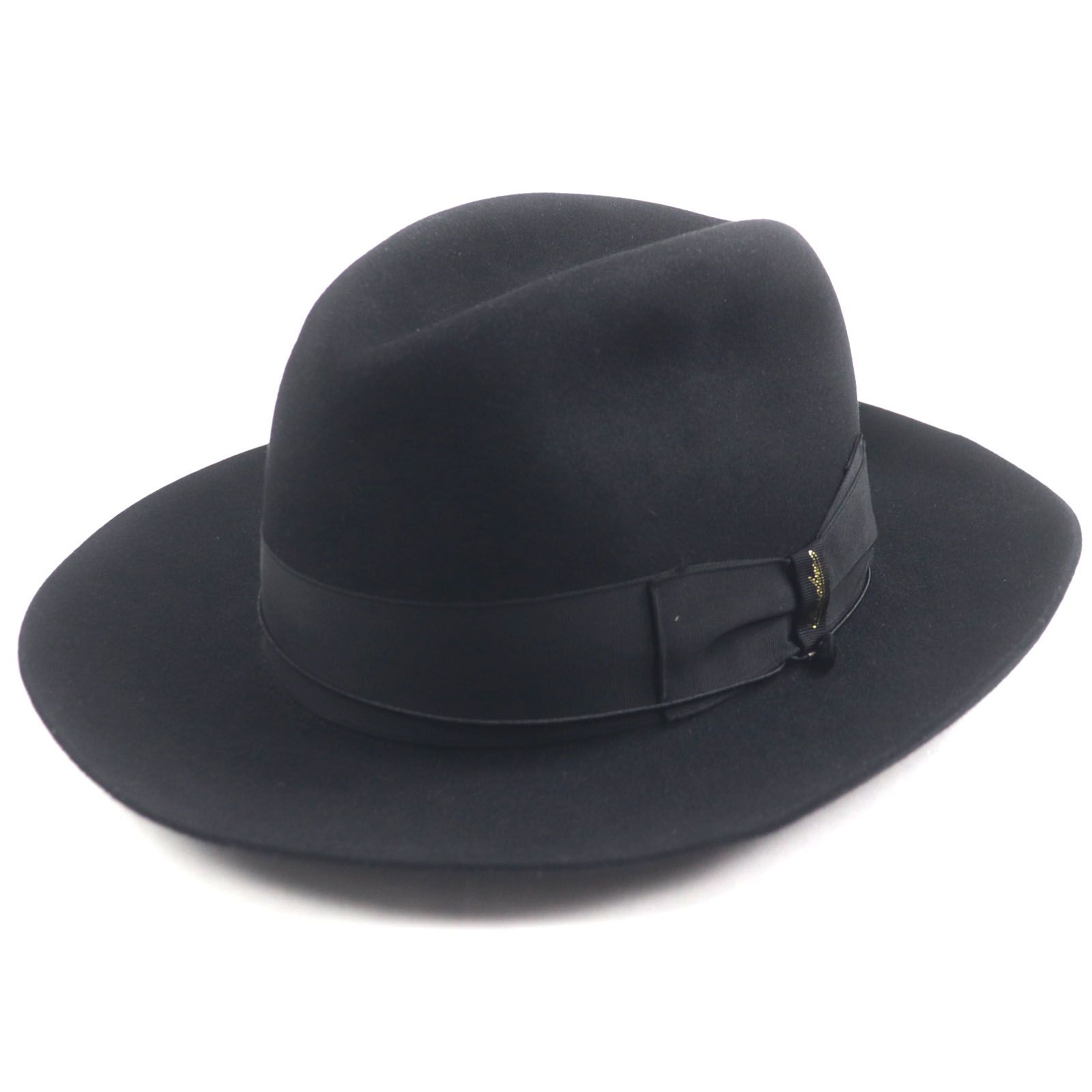 Borsalino ボルサリーノ ALESSANDRIA アレッサンドリア フェルト ロゴ入りリボン フェルトハット 中折れ帽子 ブラック イタリア製 メンズ