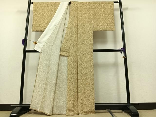 平和屋着物▽上質な小紋 単衣 風景松竹梅文 反端付き 正絹