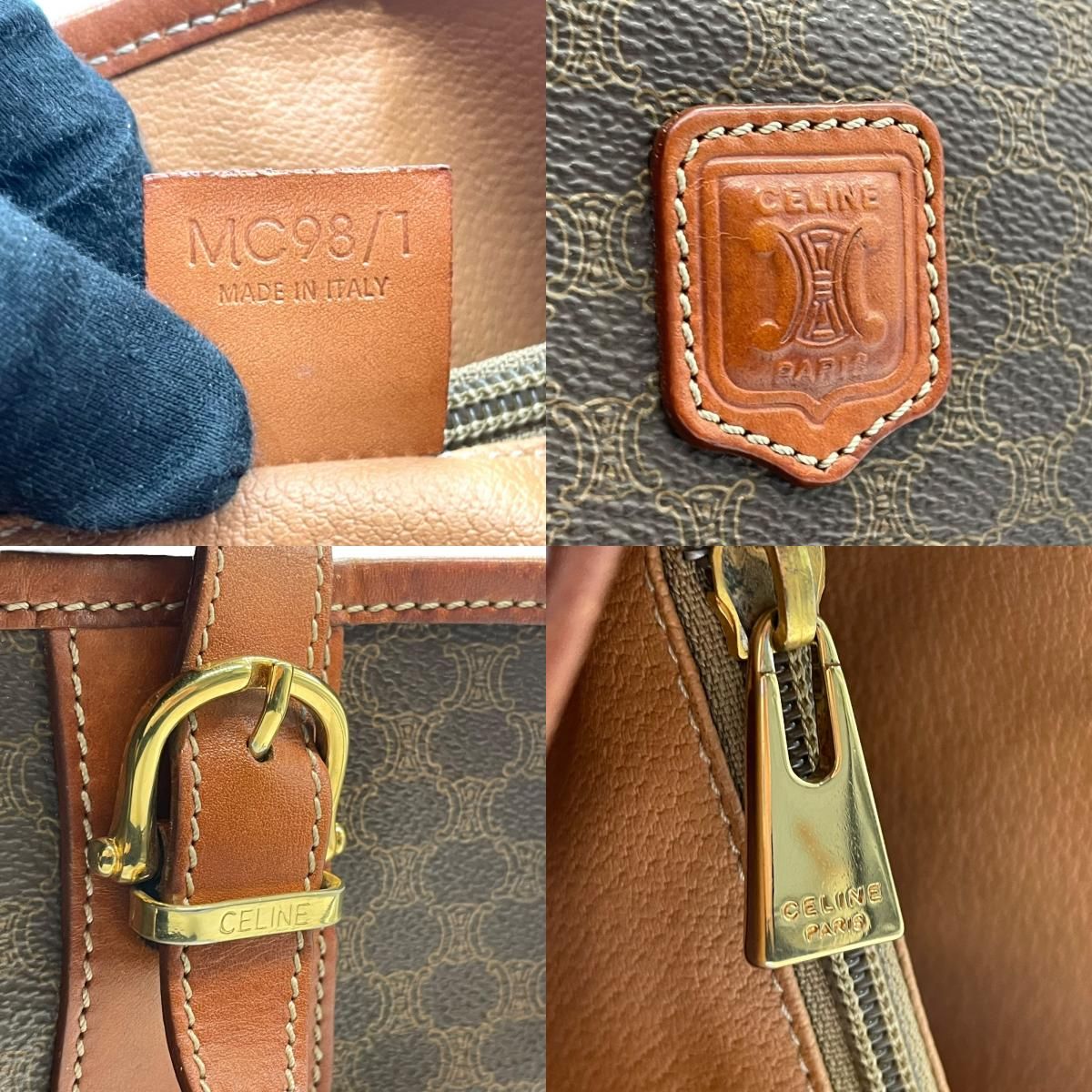 美品 CELINE セリーヌ マカダム トートバッグ ブラウン ゴールド金具 