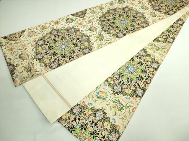 平和屋本店□極上 西陣 川島織物 全通柄 本袋帯 正倉院更紗花文