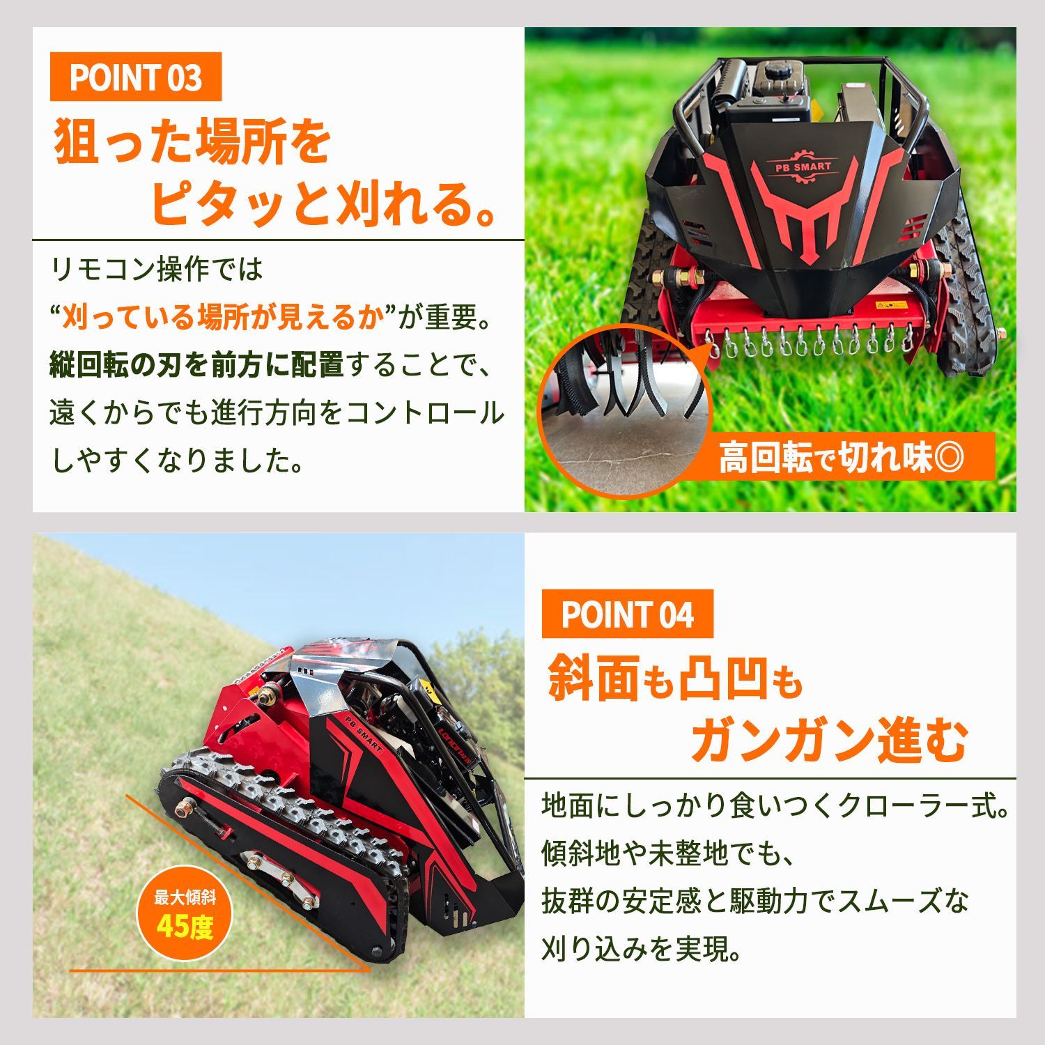 PBSMART】ラジコン草刈機 縦回転 ハンマーナイフ 自走式 ガソリンと