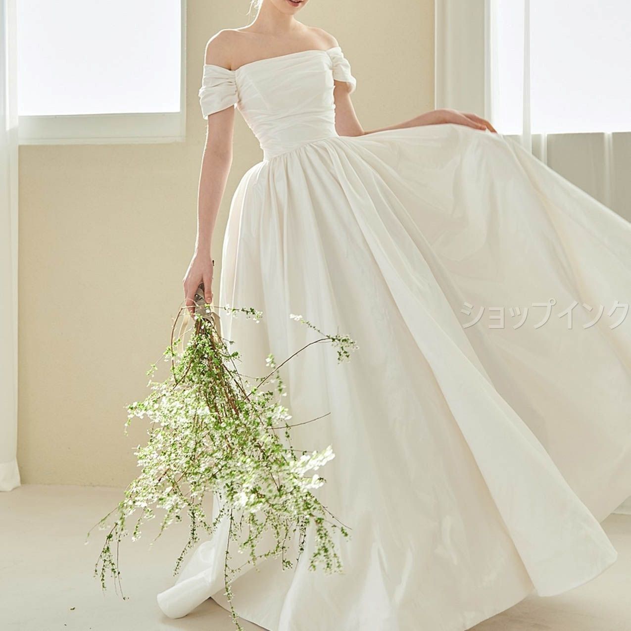 ウエディングドレス aライン オフショルダー 半袖 way 上品 ウェディングドレス 花嫁 結婚式 白 パーティードレス フォーマル 二次会 ブライダル ロングドレス イブニングドレス