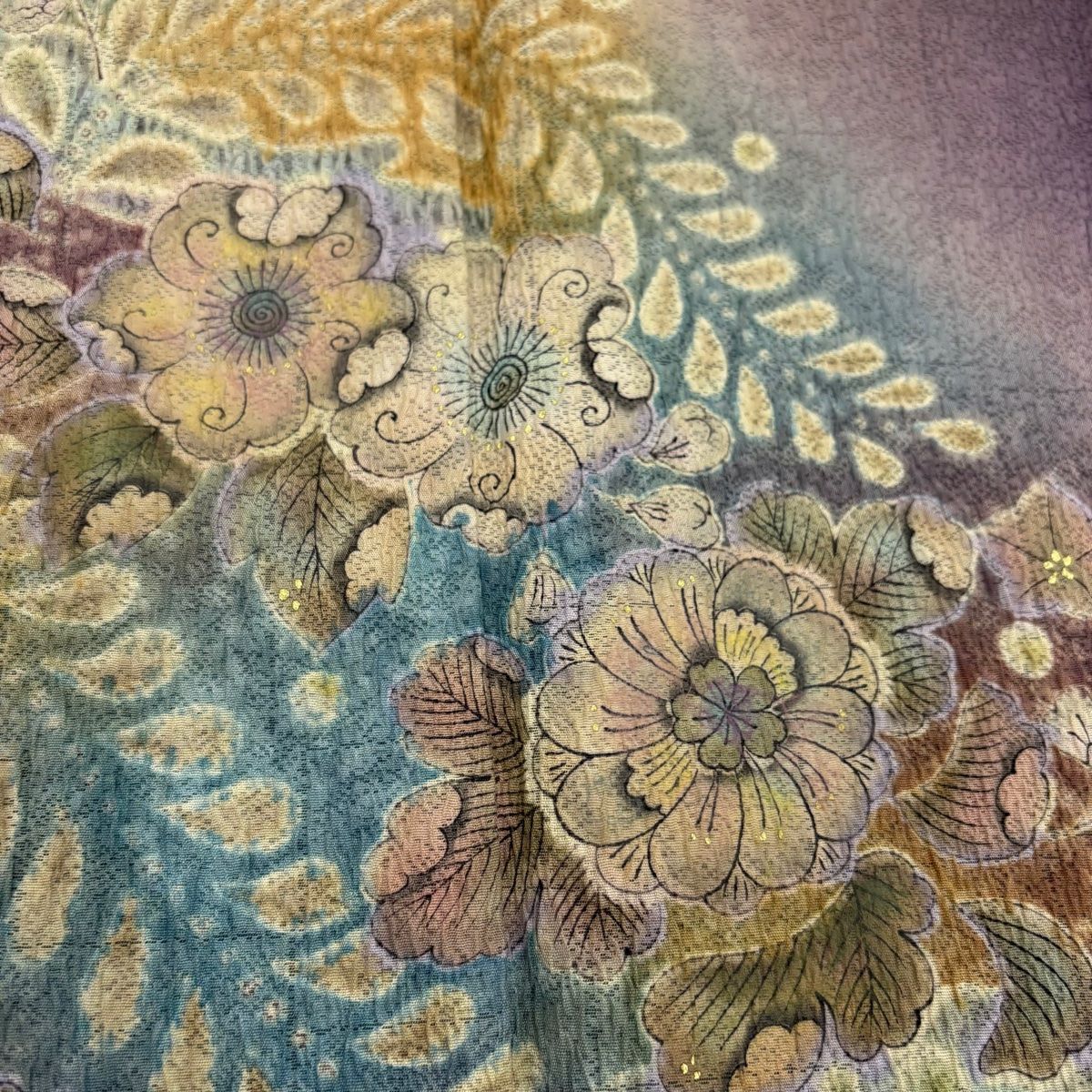 訪問着 身丈161cm 裄丈66cm M 袷 落款 辻が花柄 金彩 ぼかし 紫 正絹