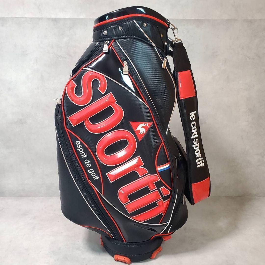 le coq sportif ルコックスポルティフ キャディバッグ ゴルフバッグ 9型 ブラック×レッド メンズ レディース 軽量 スタイリッシュデザイン 収納力抜群 大容量 ゴルフ用バッグ スポーツ用品