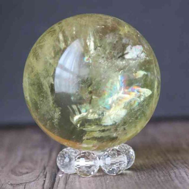 コレクションに！デンドリ入りシトリン　スフィア　天然石置物 5Kg シトリンクォーツ 丸玉 スフィア 虹入り 155mm 送料無料 一点物