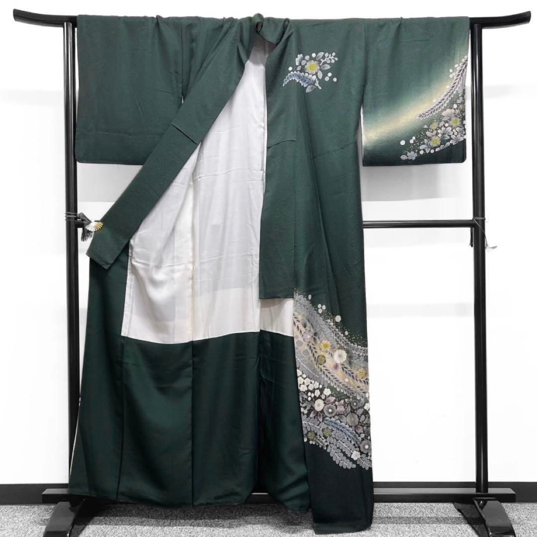 付け下げ 辻ヶ花 金彩 幻想的 グリーン 着物 084w d - メルカリ