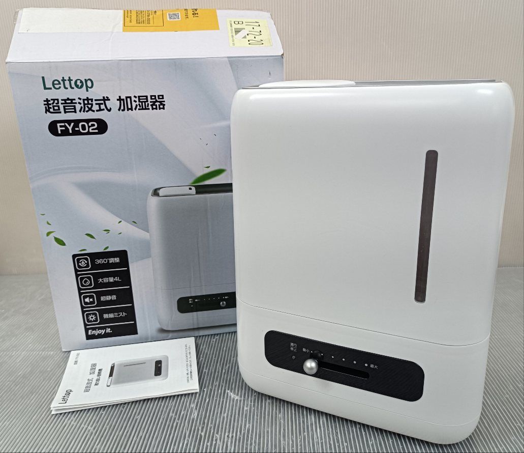 未使用品Lettop 超音波式加湿器 シンプル操作 4L/14時間〜24時間