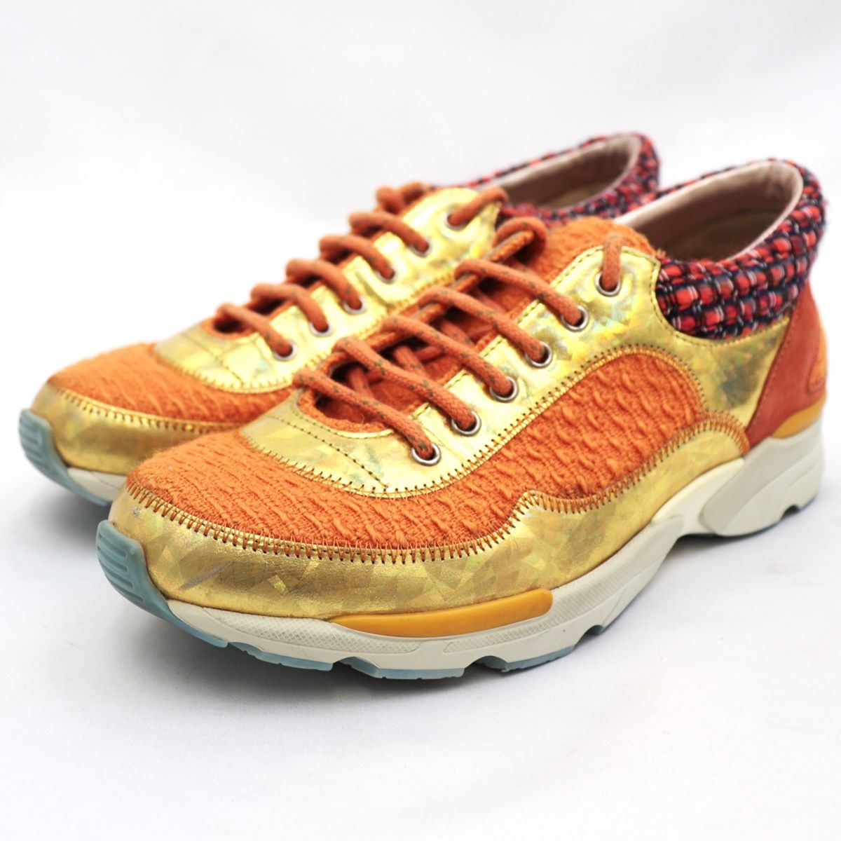 美品 シャネル 14AW ランウェイ着用 スニーカー レディース オレンジ 