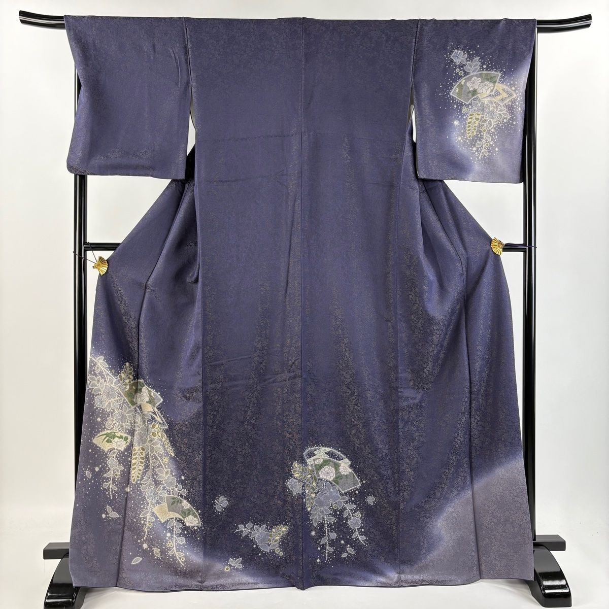 付け下げ 紫根染め 黒紫 至極色 椿 正絹 kimono レトロモダン 10003939_10.jpg
