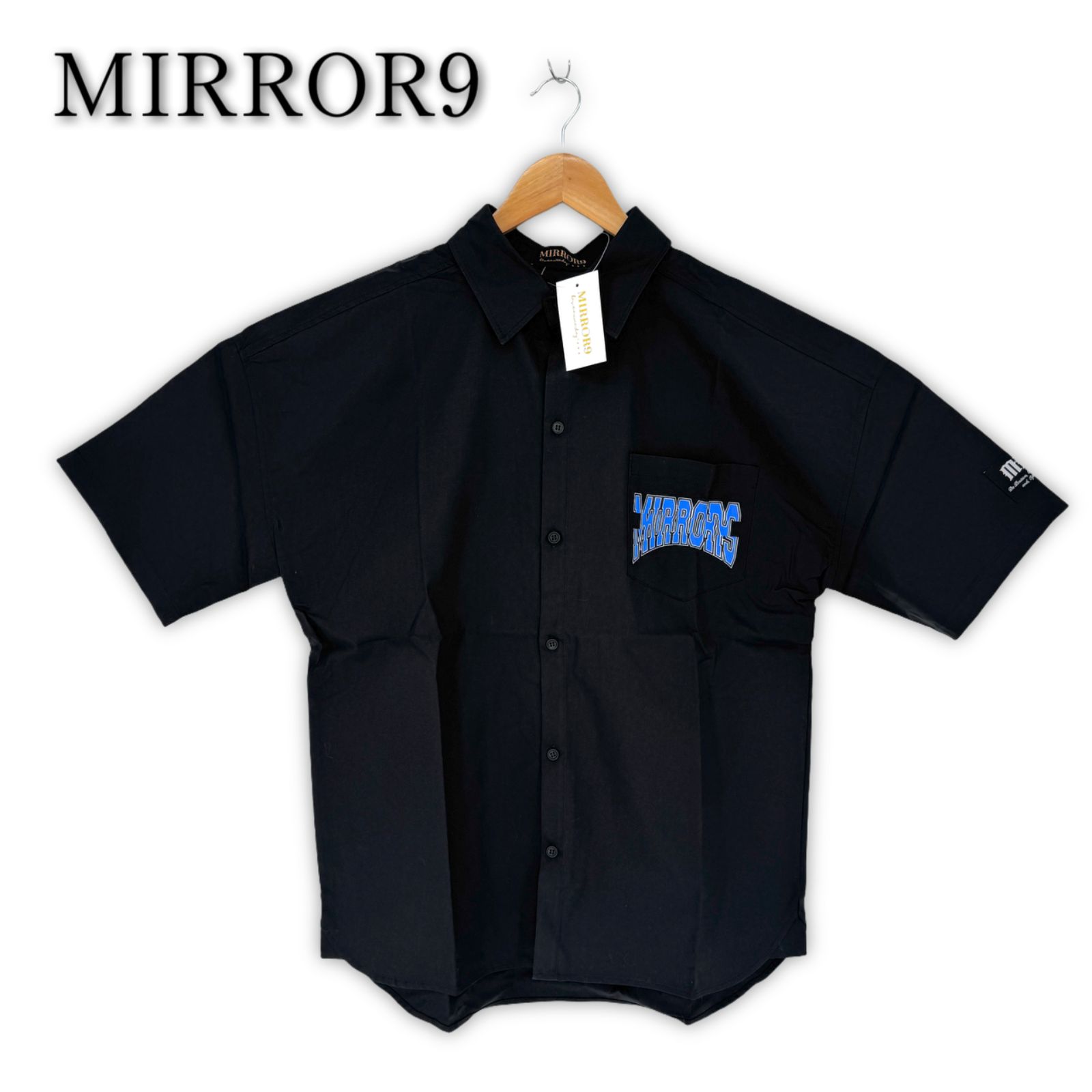 MIRROR9 ミラーナイン オーバーサイズ 半袖シャツ M ブラック ボタン付き シャツ カジュアル メンズ